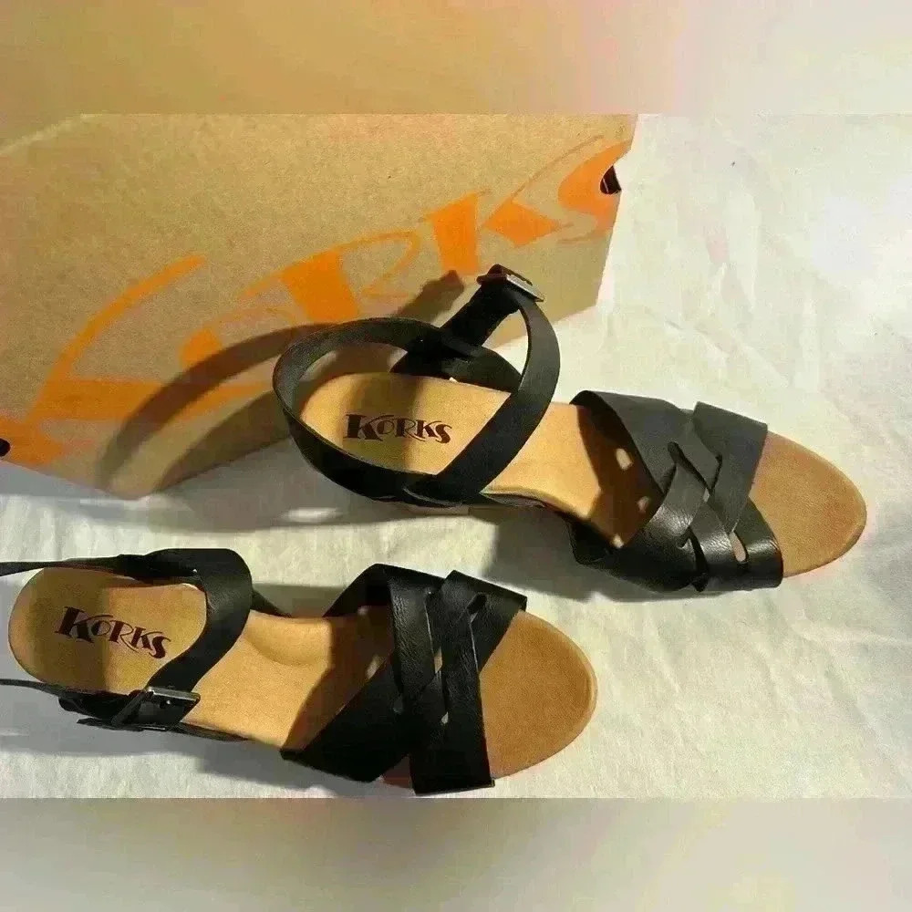 Black Leather Sandals by Korks Size 11 - Picture 3 of 10